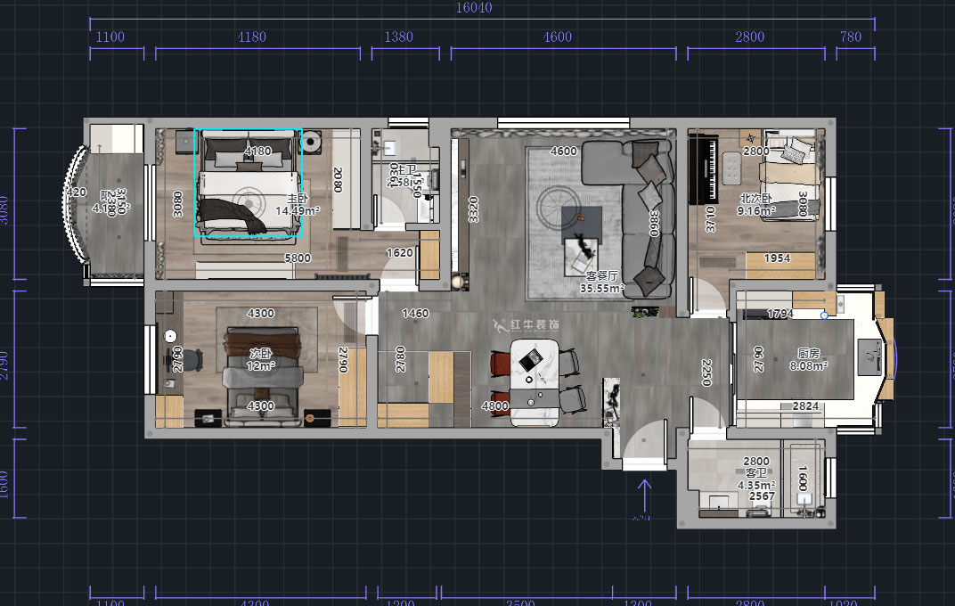 熊皓宇｜青石村-110㎡-现代轻奢风格｜3室2厅2卫｜老房装修｜半包10